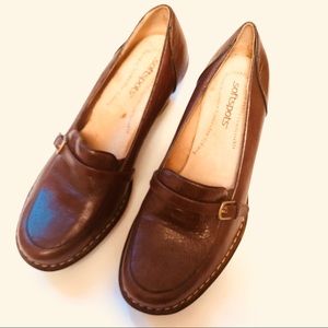 Brand new Softspots Brown Leather Loafer Heels.